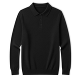 Polo homme 100% laine mérinos à manches longues et col boutonné coupe décontractée