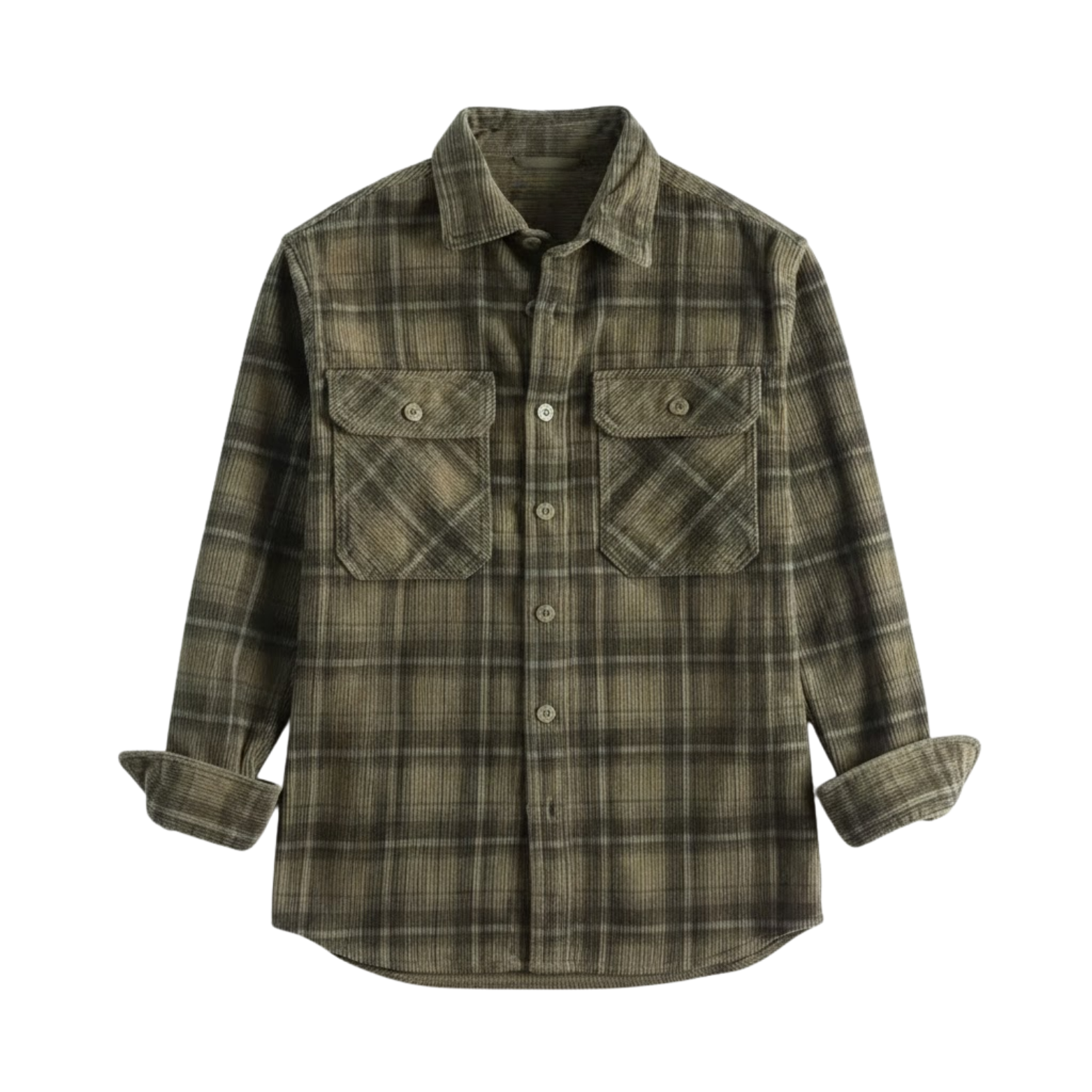 Chemise en velours côtelé à carreaux pour homme avec poches poitrine et boutons