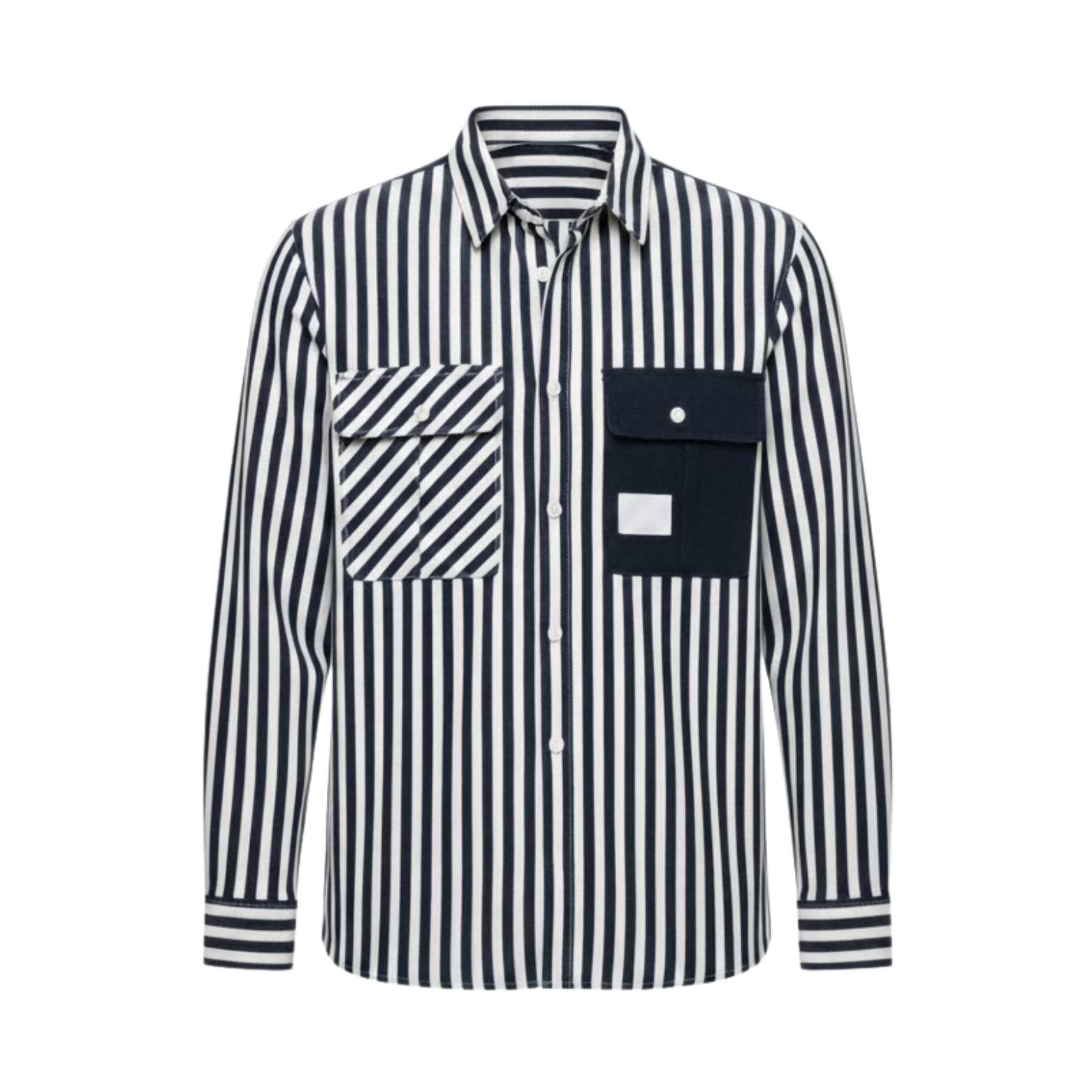 Chemise à rayures pour homme avec poches asymétriques et manches longues