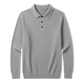 Polo homme 100% laine mérinos à manches longues et col boutonné coupe décontractée