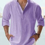 Chemise Col Tunisien à Manches Longues
