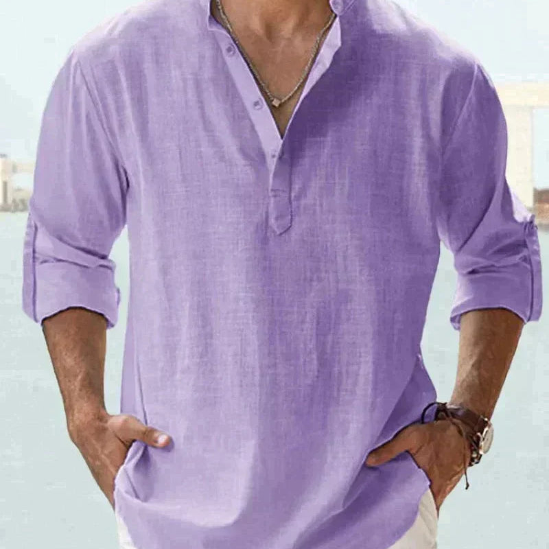 Chemise Col Tunisien à Manches Longues