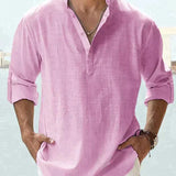 Chemise Col Tunisien à Manches Longues