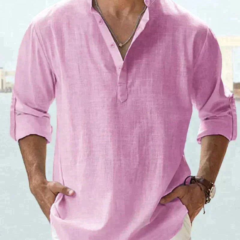 Chemise Col Tunisien à Manches Longues