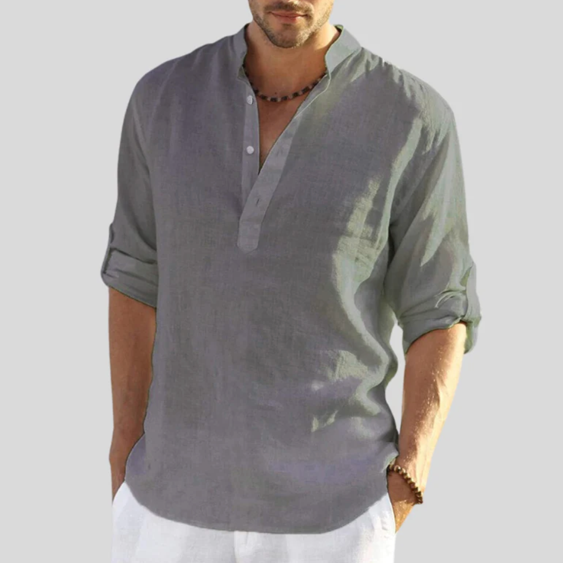 Chemise Col Tunisien à Manches Longues