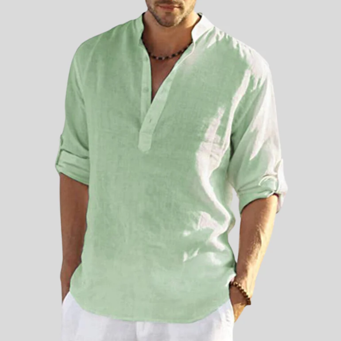 Chemise Col Tunisien à Manches Longues