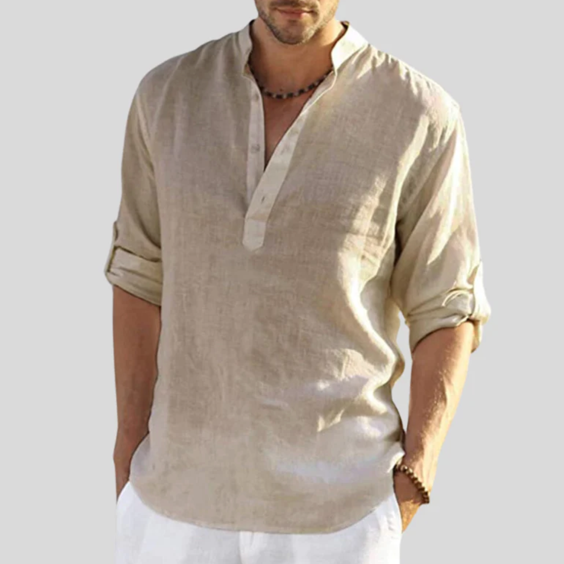 Chemise Col Tunisien à Manches Longues