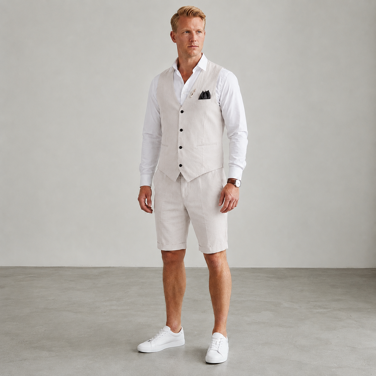 Ensemble homme gilet et short aspect lin