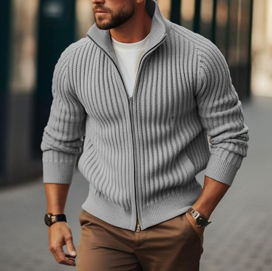 Gilet Tricoté Zippé à Col Montant