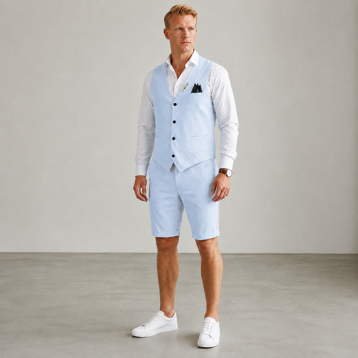 Ensemble homme gilet et short aspect lin