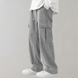 Pantalon Cargo Large à Rayures Texturées