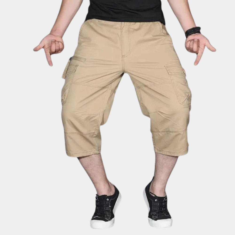 Short Cargo 3/4 Multipoches à Taille Élastique