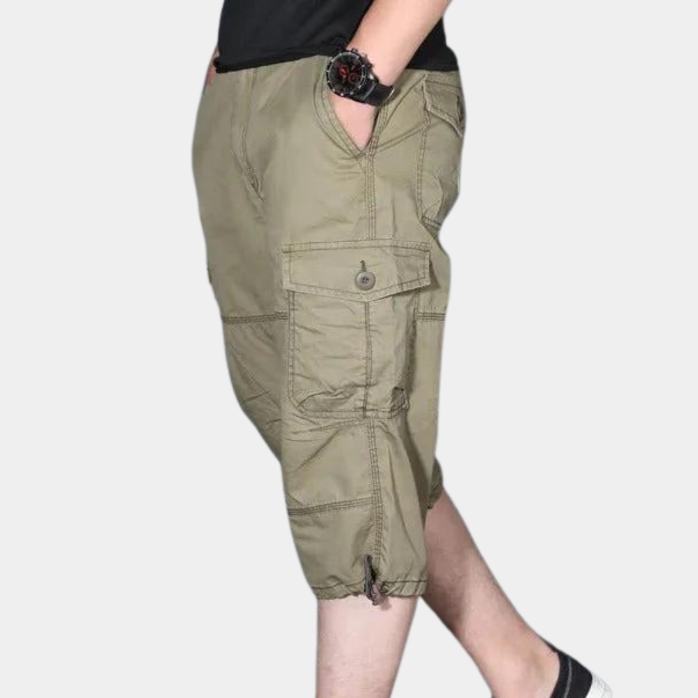 Short Cargo 3/4 Multipoches à Taille Élastique