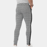 Pantalon Prince-de-Galles Fuselé à Bandes Contrastées