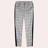 Pantalon Prince-de-Galles Fuselé à Bandes Contrastées