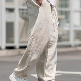 Pantalon Ample Texturé à Cordon de Serrage