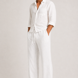 Pantalon homme en lin et coton, taille élastiquée