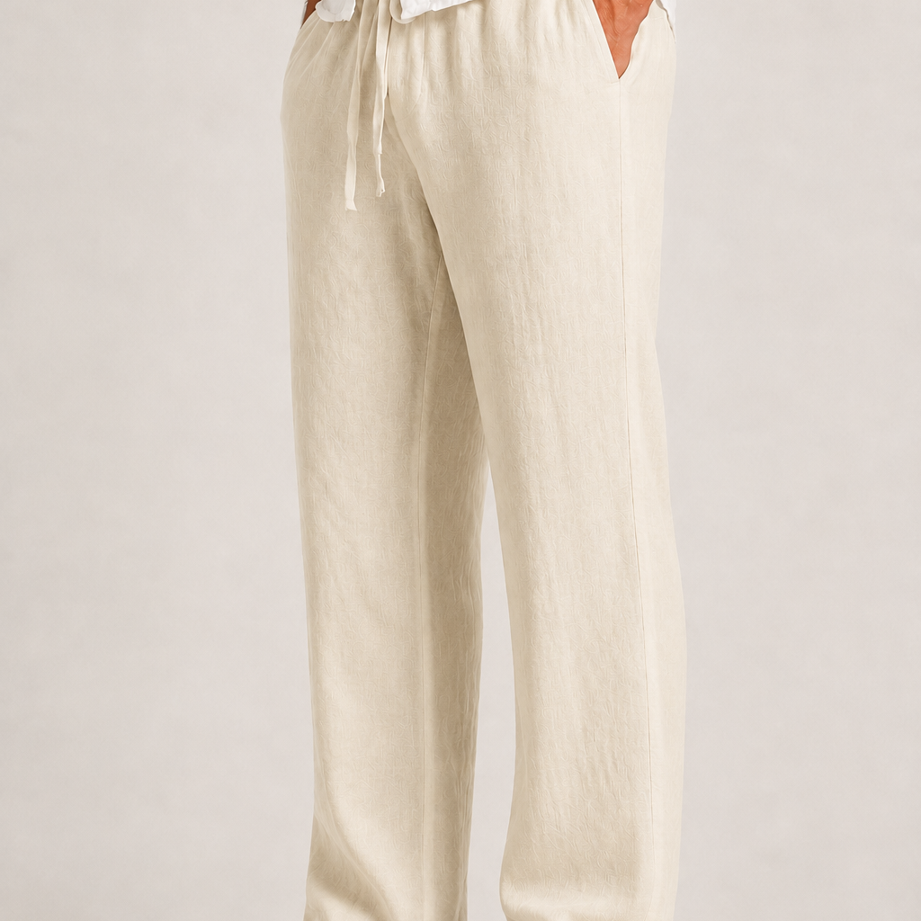 Pantalon homme en lin et coton, taille élastiquée
