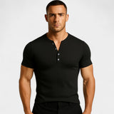 T-shirt homme stretch manches courtes côtelé – coupe slim unie