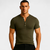 T-Shirt Homme Col Tunisien à Manches Courtes