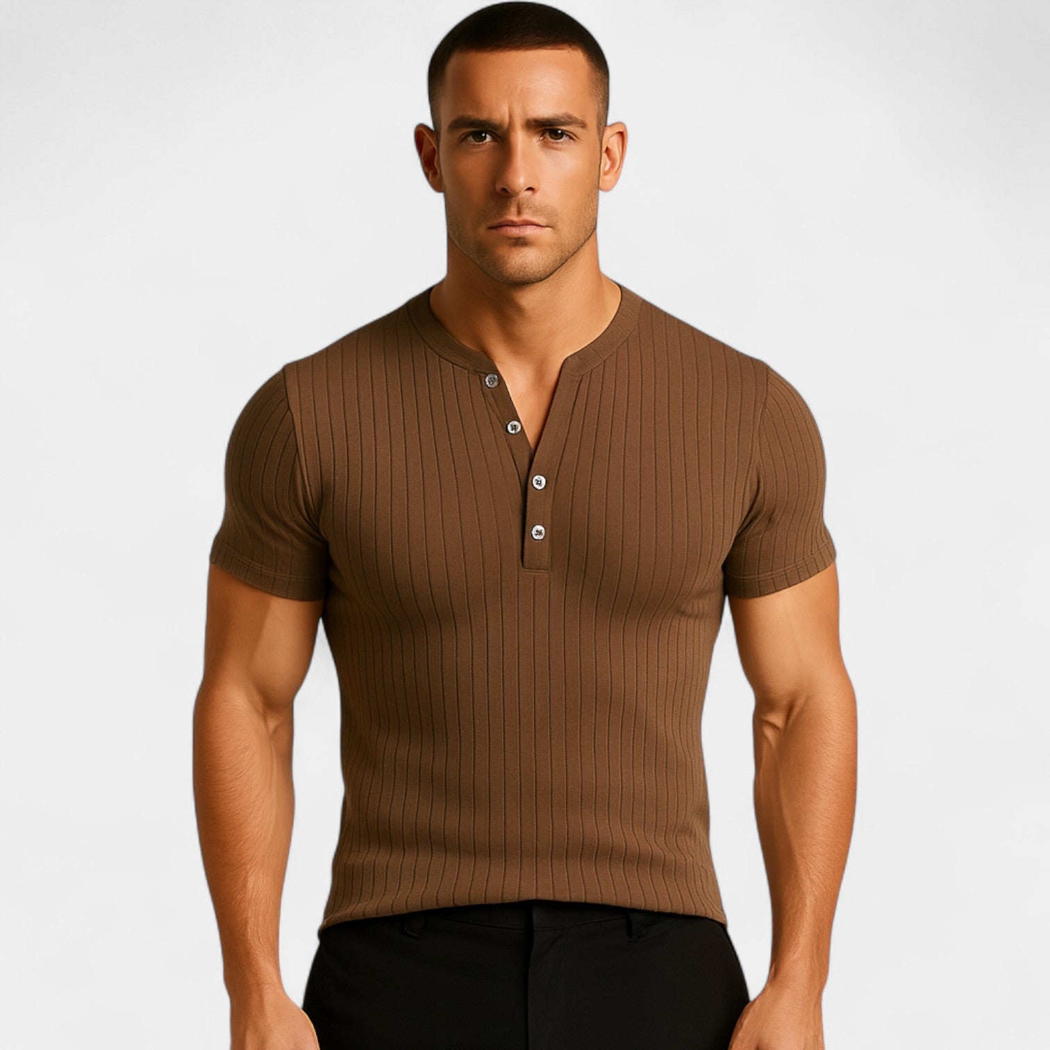 T-shirt homme stretch manches courtes côtelé – coupe slim unie