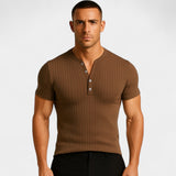 T-shirt homme stretch manches courtes côtelé – coupe slim unie