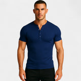 T-Shirt Homme Col Tunisien à Manches Courtes