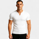 T-Shirt Homme Col Tunisien à Manches Courtes
