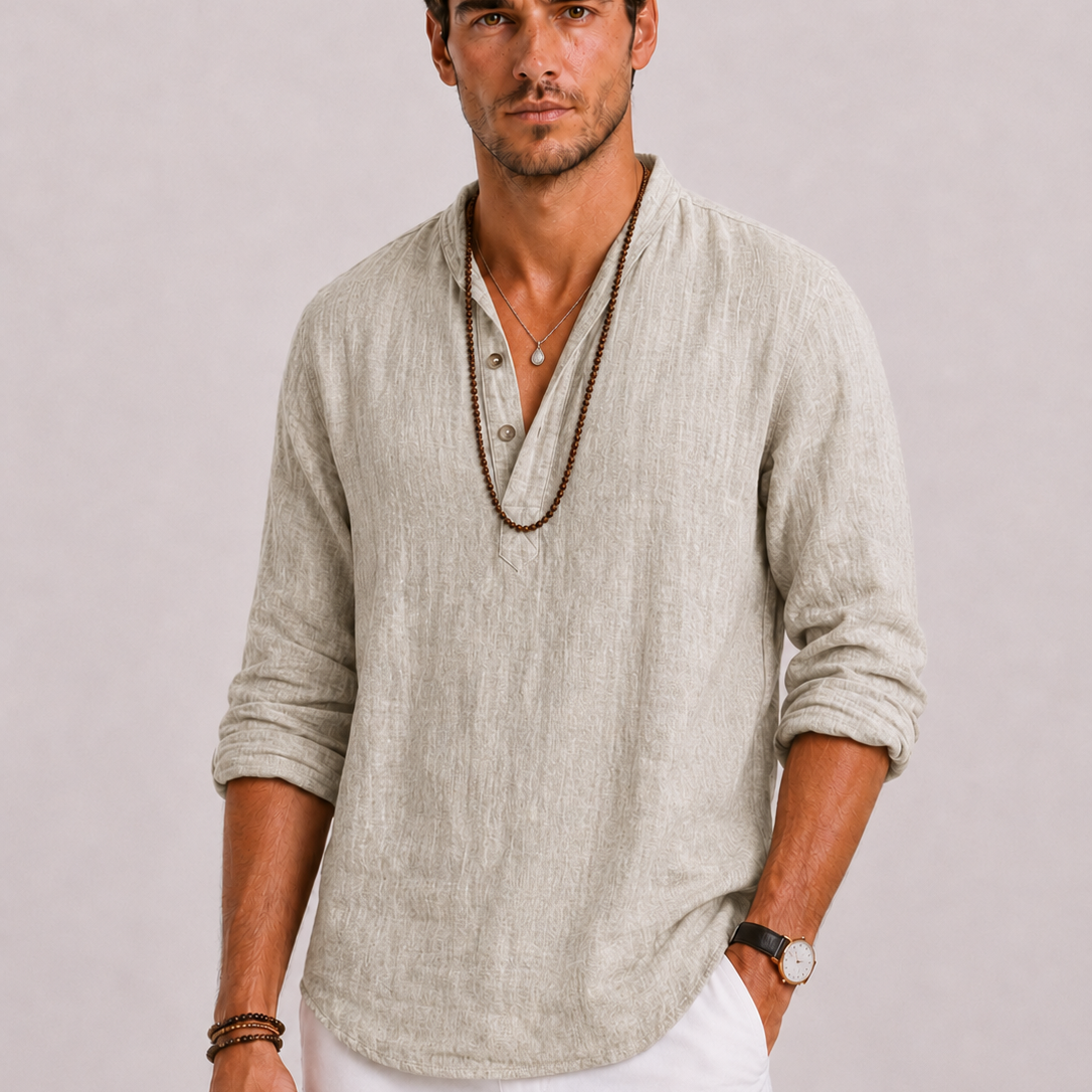 Chemise Homme Col Mao en Lin