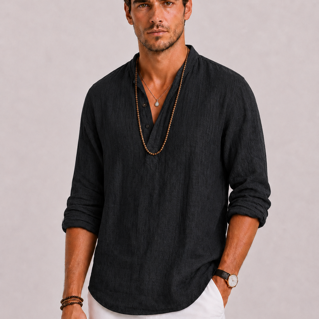 Chemise Homme Col Mao en Lin