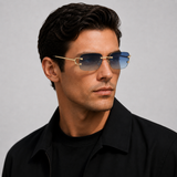 Lunettes de soleil homme rectangulaires sans monture, verres dégradés