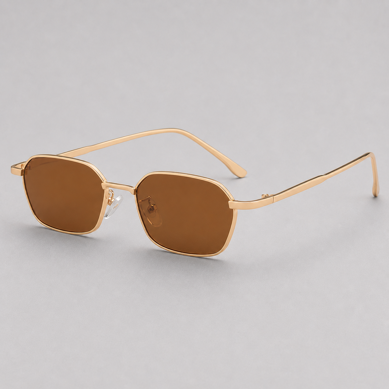 Lunettes de soleil homme rectangulaires rétro monture métal doré