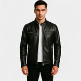 Veste homme en cuir slim biker - Classique streetwear minimaliste