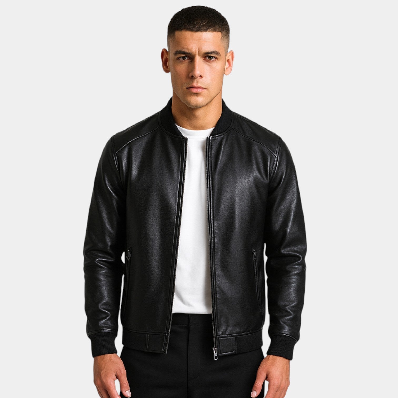 Veste en cuir homme style coréen – coupe minimaliste