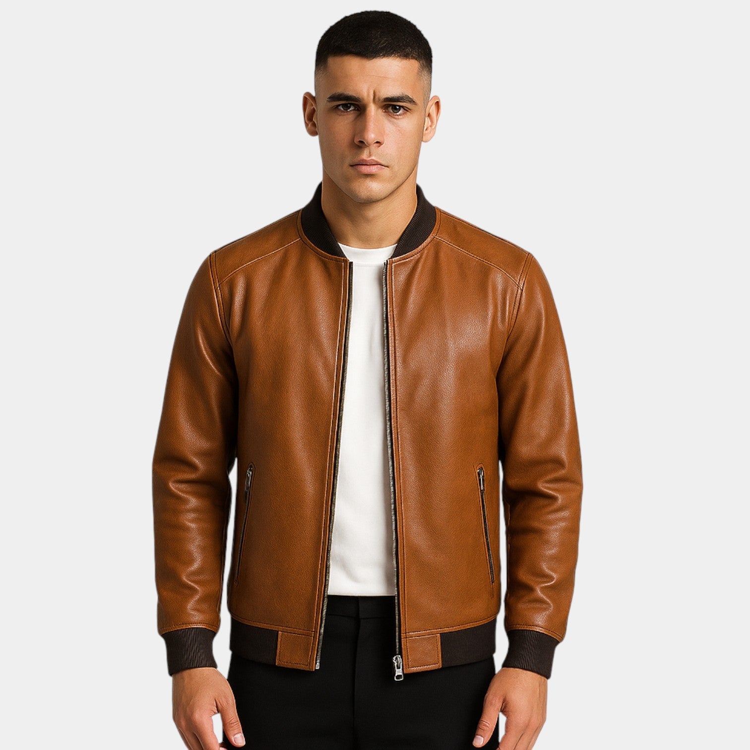 Veste en cuir homme style coréen – coupe minimaliste