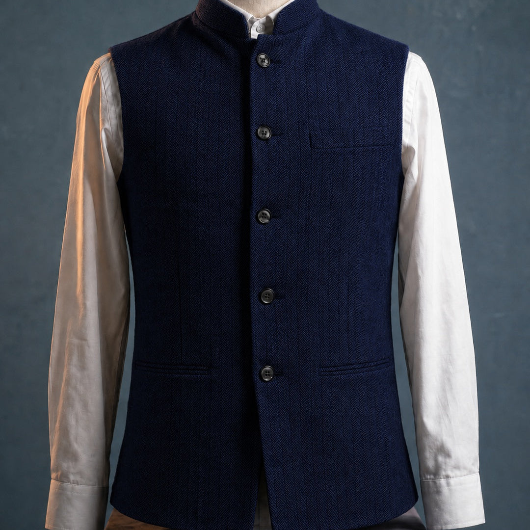 Gilet homme col mao en chevrons, coupe ajustée