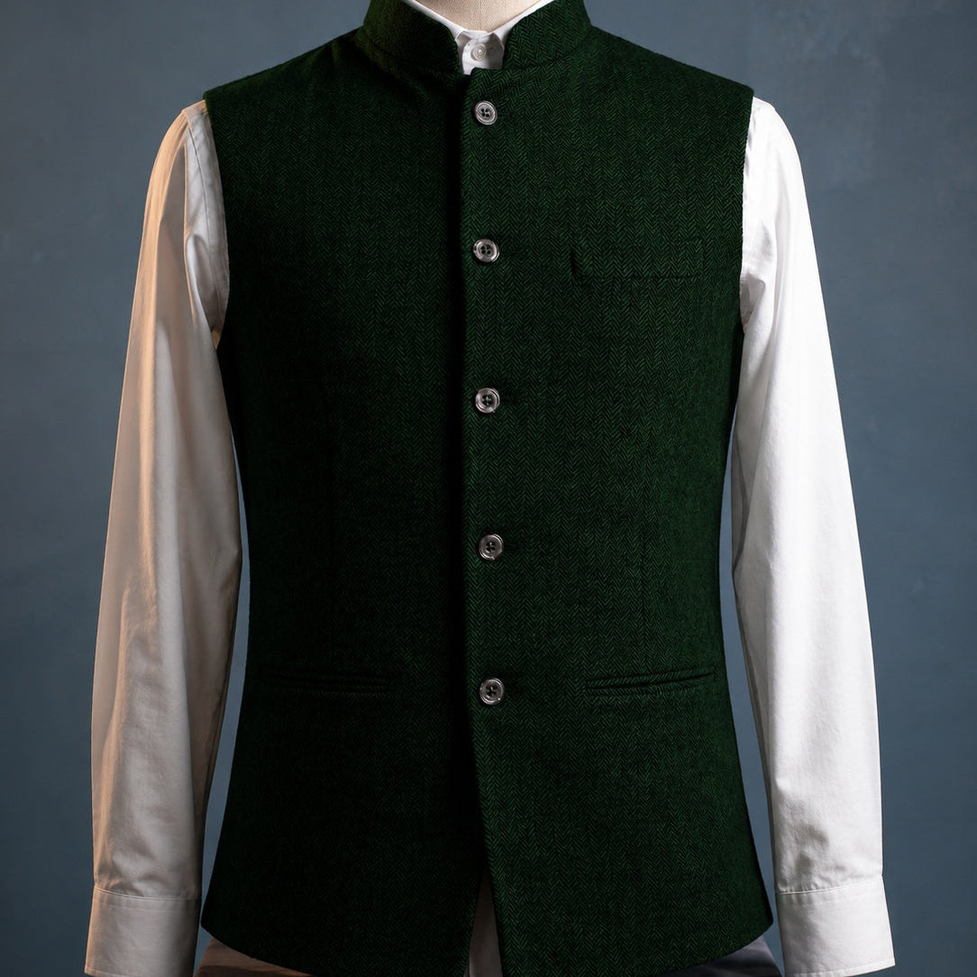 Gilet homme col mao en chevrons, coupe ajustée