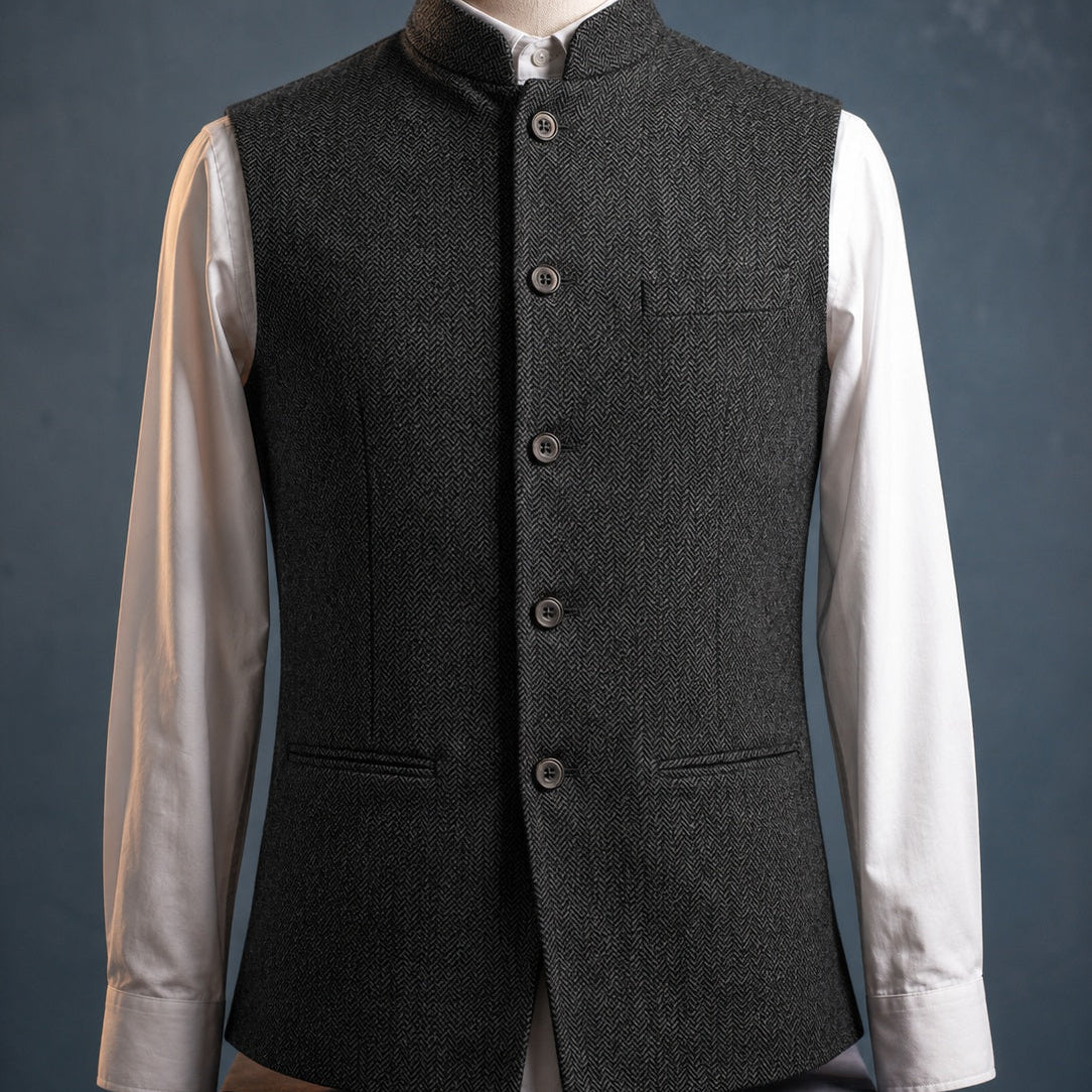 Gilet homme col mao en chevrons, coupe ajustée