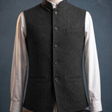 Gilet homme col mao en chevrons, coupe ajustée