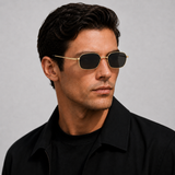Lunettes de soleil homme rectangulaires rétro monture métal doré