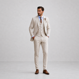 Costume trois pièces en lin avec gilet pour homme
