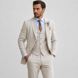 Costume trois pièces en lin avec gilet pour homme