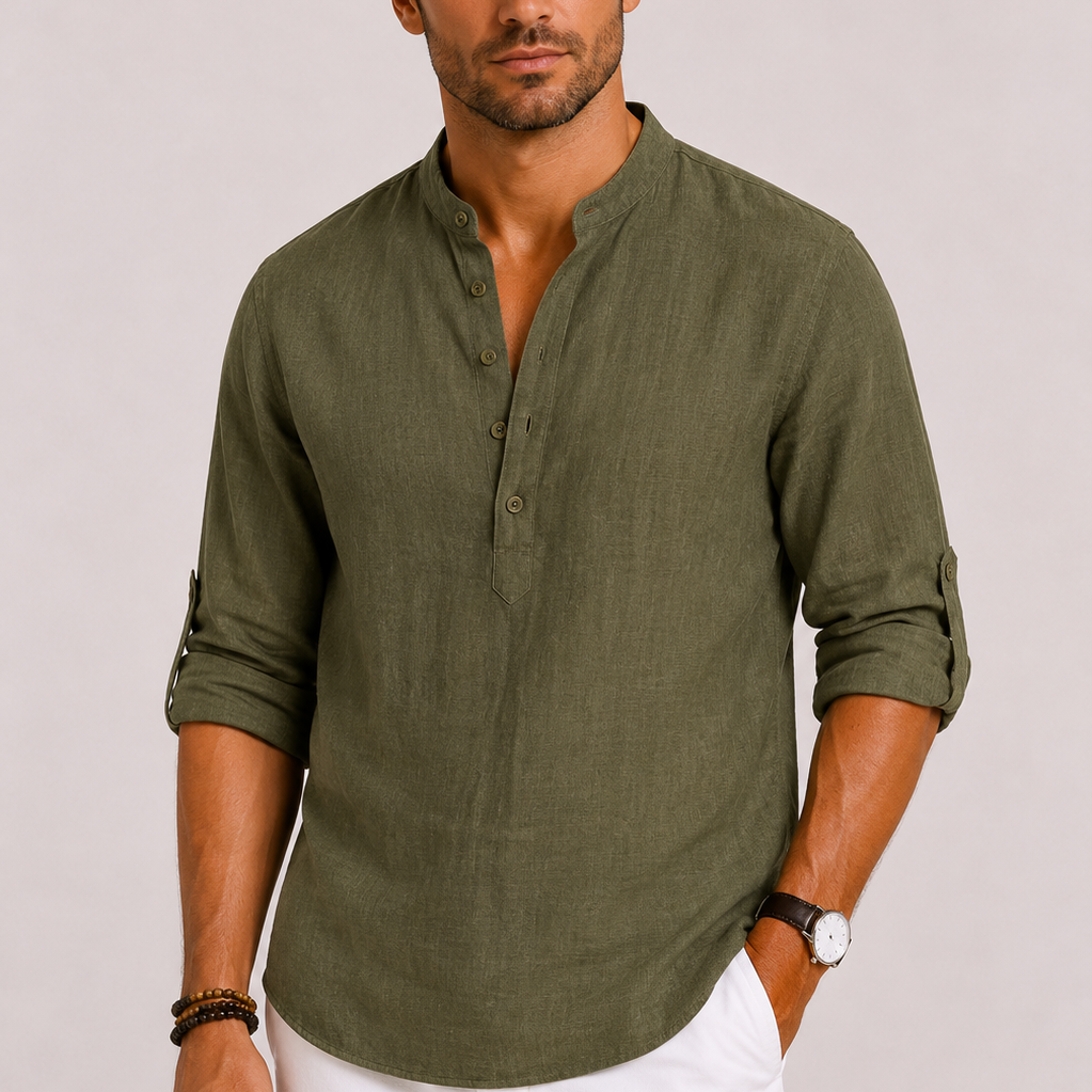 Chemise Homme Col Mao en Lin