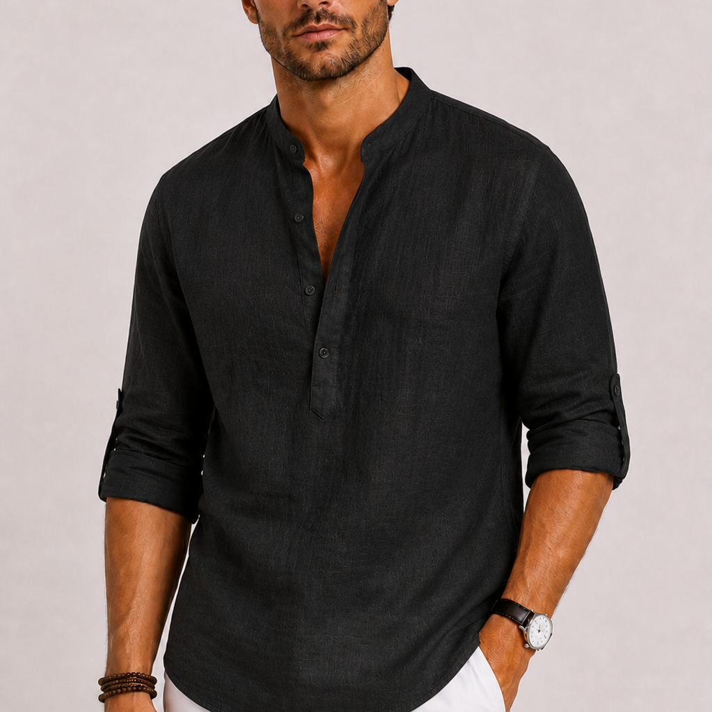 Chemise Homme Col Mao en Lin