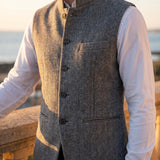 Gilet homme col mao en chevrons, coupe ajustée