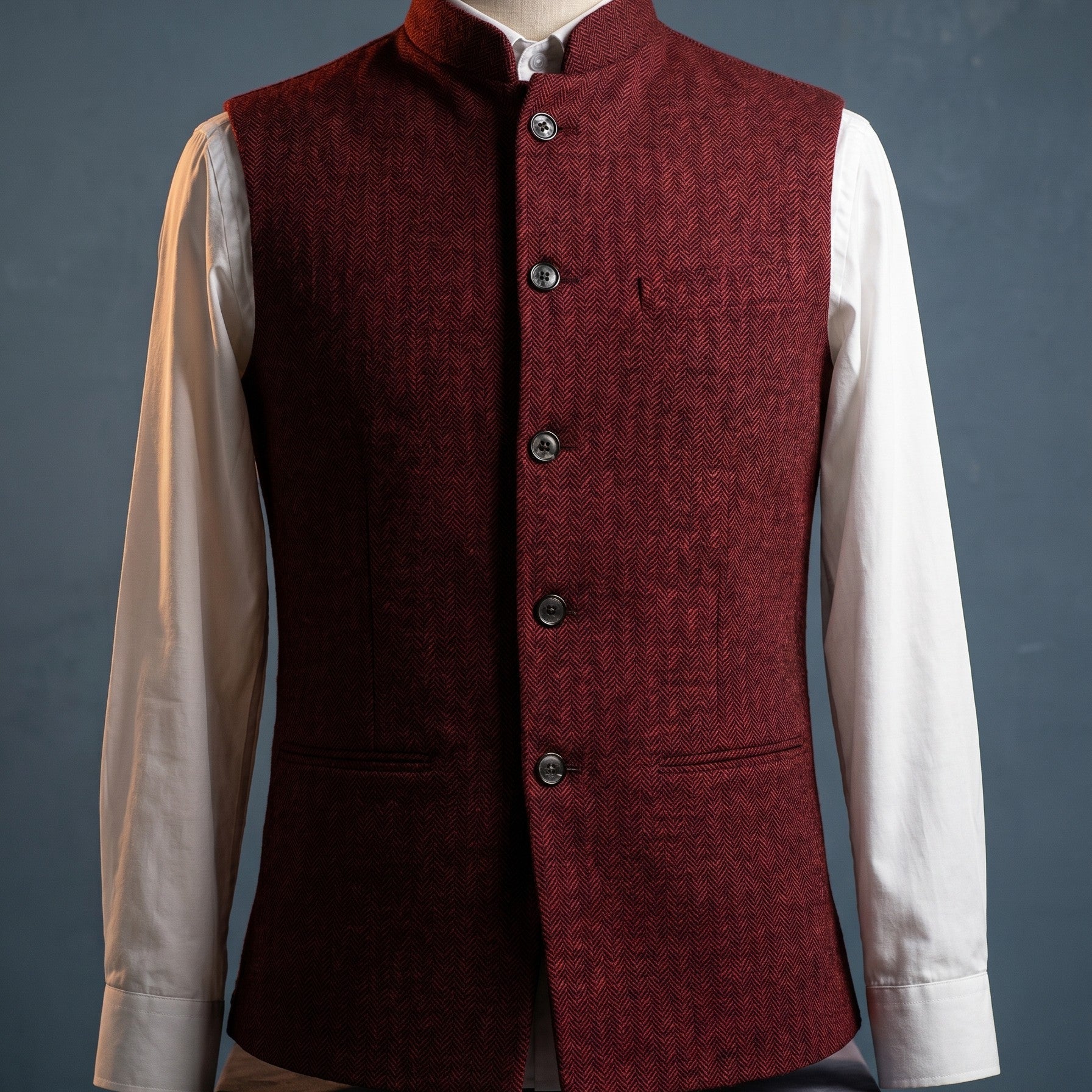 Gilet homme col mao en chevrons, coupe ajustée