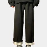 Pantalon Large à Revers Contrastés