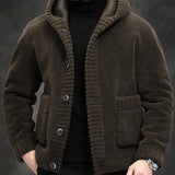 Cardigan Tricoté à Capuche et Boutons