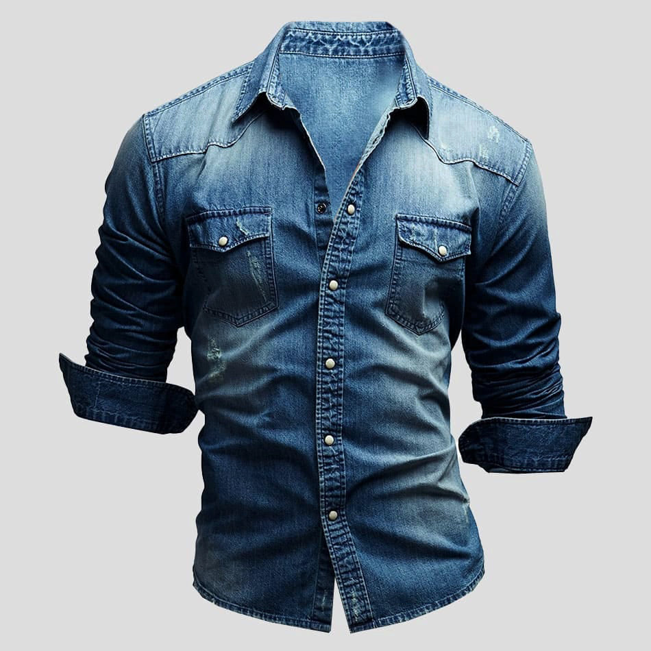 Chemise en Denim à Doubles Poches