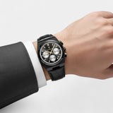 Montre pour Homme en Cuir Noir – Quartz 41 mm Multi-Fonction